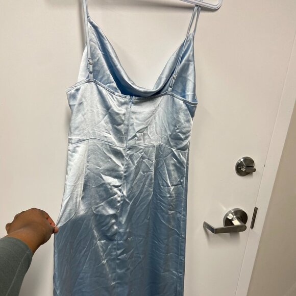 Sky Blue Cowl Neckline Slip Dress with Leg Slit - Picture 3 of 3